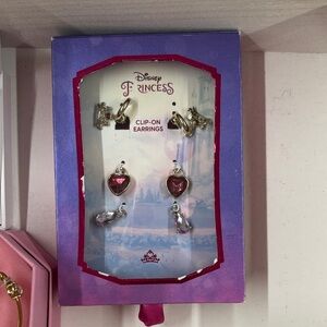 Disney Princess Gold-Tone Clip-On Earrings with Pink and Light Pink Gems